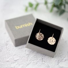 Rose gold filled shiny disc earrings for everyday wear. Hand hammered texture adds sparkle. • Earring discs are 1/2 inch. • Overall earring length is 0.9 inch.• All components are 14K rose gold filled*.• Handcrafted with love in Alaska.• Beautifully packaged in a gift box.• Free returns & exchanges. Pre-paid return label included with order. (USA only)• Gift wrapping available in cart (select "this order is a gift", then "add gift wrapping".• To include a gift message: in cart select "this order Hammered Round Disc Earrings For Gift, Hammered Round Disc Earrings As Gift, Tarnish Resistant Round Disc Earrings As Gift, Hammered Rose Gold Earrings 14k Gold Filled, Hammered 14k Gold-filled Rose Gold Earrings, Everyday Hammered Rose Gold Earrings, Rose Gold Hammered 14k Gold-filled Earrings, Everyday Rose Gold Hammered Earrings, Gold Disc Earrings