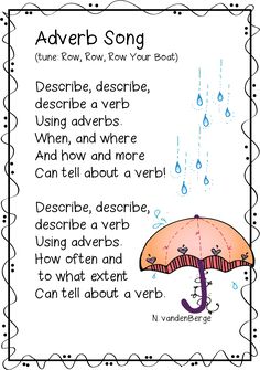 a poem with an umbrella and the words adverb song