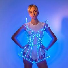 Glow Stick Costume Ideas, Neon Costume Ideas Diy, Light Up Festival Outfit, Neon Lights Outfit, Led Clothing Diy, Neon Nights Outfit, Light Up Rave Outfit, Led Rave Outfits, Space Fairy Costume