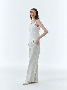 Color : WhiteCountry of Origin : Republic of Korea White Stretch Sleeveless T-shirt, Sleeveless T Shirt, Sleeveless Tshirt, Cut Work, T Shirt, White, Color