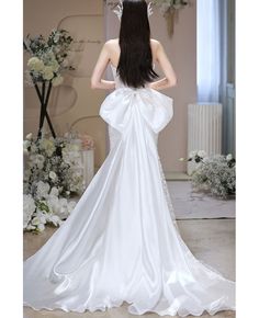 Get 10% off now! Buy elegant white sequined mermaid formal dress with removable train at cheap price online. Free stable shipping and pro custom service since 2009. White Mermaid Dress With Sweep Train For Banquet, White Evening Dress With Sweep Train, Elegant White Maxi Dress With Sweep Train, White Formal Dress With Sweep Train, White Floor-length Evening Dress With Sweep Train, Dress With Removable Train, Dress With Big Bow, Mermaid Prom Dress, Big Bow