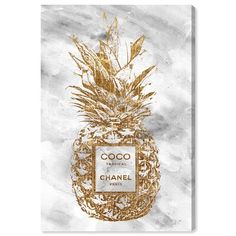 a gold pineapple print with the words coco tropical chanel paris on it's side