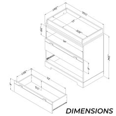 two drawers with measurements for each drawer