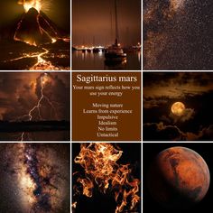 the planets and their stars are shown in this collage with caption that reads sagitratus mars