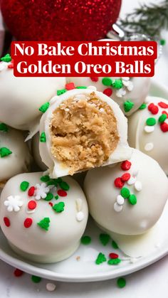 no bake christmas golden oreo balls on a plate