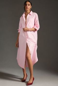 The Soren Long-Sleeve Shirt Dress by Maeve | Anthropologie Pink Shirt Dress, Maeve Anthropologie, Pink Fits, Dress Silhouette, Long Sleeve Shirt Dress, Fall Shopping, Shirtdress, Pink Shirt, Dress Pink