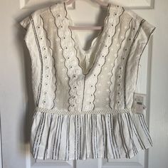 Nwt, Peplum Top Elegant Beaded Tops For Spring, Pleats Top, Wrap Front Top, Pink Long Sleeve Blouse, Tiered Blouse, Floral Print Kimono, Black And White Tweed, Balloon Sleeve Top, Bohemian Blouses