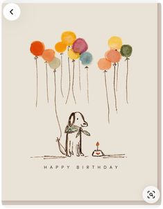 a happy birthday card with a dog and balloons