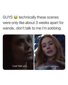 two women with different facial expressions on their faces and the caption says guys are technically these scenes were only like about 3 weeks apart for