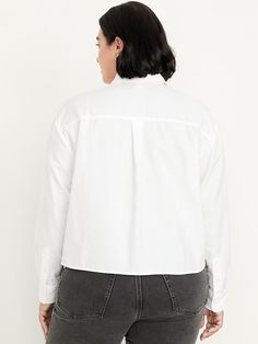 Button-Down Oxford Crop Shirt | Old Navy Collared Shirt With Back Button Closure For Fall, Collared Shirt With Back Button Closure And Relaxed Fit, Casual Long Sleeve Shirt With Back Button Closure, Fall Cotton Shirt With Back Button Closure, Cotton Shirt With Back Button Closure For Fall, Collared Cotton Shirt With Back Button Closure, Cotton Collared Shirt With Back Button Closure, Crop Shirt, Chest Pocket