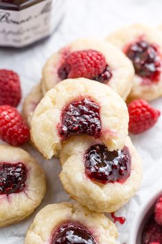 raspberry shortbread cookies with jam on top