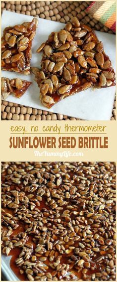 sunflower seed brittle recipe with text overlay