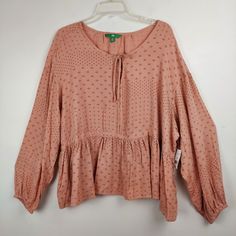 Womens Plus Size 1x Color Is A Peachy Pink Tone, Very Pretty. Prefect For All Seasons New With Tags Smoke-Free Pet Friendly Home Casual Peach Blouse For Fall, Pink Flowy Tops For Fall, Peach Long Sleeve Blouse For Fall, Long Sleeve Peach Blouse For Fall, Black And White Stars, Plaid Pullover, Orange Blouse, Babydoll Style, Womens Long Sleeve Shirts