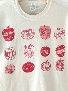 Apple Shirt, Apple Garden, Boho Orange, Fruit Shirt, Lino Printing, Eco Dyeing, Food Shirt, Garden Food, Gardening Outfit