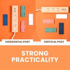 three different types of electrical posts on an orange background with the words, strong practicality and horizontal post