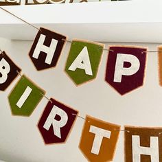 a happy birthday banner hanging from the ceiling