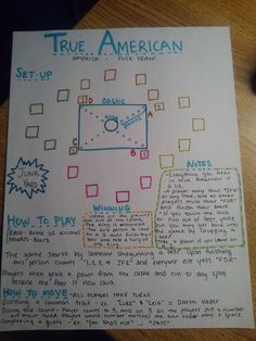 a paper with writing on it that says true american set - up and how to play