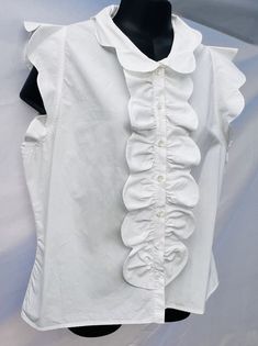 I just added a new item to eBay, Vintage Valentino Ruffle Button Down Shirt Scalloped Sleeve Collar White Cotton! #eBay #eBaySeller Classic Button-up Shirt With Ruffles, Classic Ruffled Button-up Shirt, Classic Cotton Tops With Ruffles, Casual Fitted Shirt With Ruffled Collar, Scalloped Sleeves, Vintage Valentino, 90s Theme, Formal Business, Classic Elegance