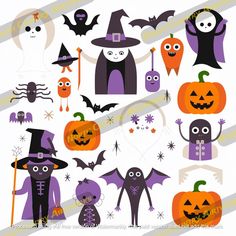 halloween cliparts with pumpkins, bats and jack - o - lanternes