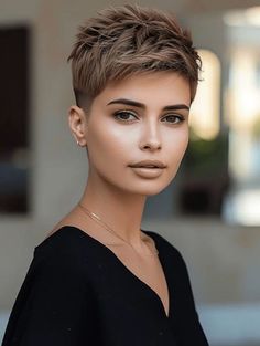 36 Spring Pixie Haircut Ideas that will glamorize in 2024 Short Spiked Hair For Women Over 50, How To Style Pixie Cut, Brunette Pixie With Highlights, Very Short Pixie, Short Hair Pixie, Very Short Pixie Cuts, Super Short Pixie