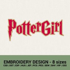 the logo for potter girl embroidery design - 8 sizes