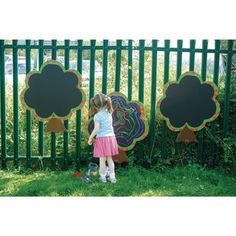 Delightful chalkboard trees edged with plump red apples to engage children and encourage their creativity Ideal for indoor and outdoor signs When using outdoors simply attach to fencing using the pre drilled holes and cable ties supplied Made from weatherproof Foamex Simply remove chalk using a damp soft cloth at the end of a days activities ready to be used again Product details Pack of 3 Made from plastic Suitable to be left outdoors Chalkboard Tree, Fence Murals, Painted Fences, School Ground, Eco School, Toddler Garden, Special Needs Toys