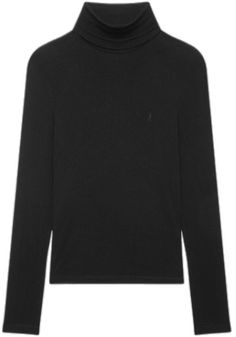 Luxury Long Sleeve Winter Tops, Classic Black Turtleneck, Black Classic Funnel Neck Turtleneck, Black High Neck Cashmere Top, Classic High Neck Tops With Ribbed Cuffs, Black Cashmere Turtleneck Tops, Classic Black Funnel Neck Top, Black Long Sleeve Cashmere Turtleneck, Black Cashmere Long Sleeve Turtleneck