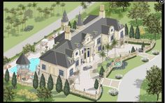 this is an artist's rendering of a large mansion in the middle of a park