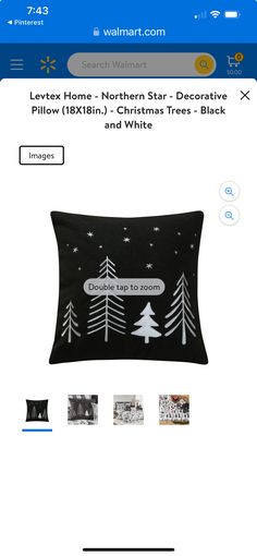 the screen shot shows an image of a pillow with christmas trees on it, and other items