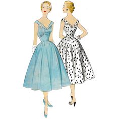 Vintage 1950s Pattern - Midi Dress Dress with fitted bodice and V back, seams joining to the middle front to widening shoulder straps. Skirt is flared and midi in length. Depending on the fabric this dress will look fabulous dressed up or dressed down. Offered here as: Paper Pattern. This pattern is also available as a PDF Download. Skill Level: Intermediate Size Guide: Vintage Size: 20 Bust: 38" (96.5cm) Waist: 32" (81.3cm) Hip (7" below natural waistline): 41" (104c) Finished length from natur Vintage A-line Dress With Pleated Bodice, 1950s Style Dresses With Pleated Fitted Bodice, 1950s Style Dress With Fitted Bodice For Vintage Fashion, Retro A-line Dress With Fitted Bodice, Vintage Midi Dress With Fitted Bodice, Vintage Tea-length Dresses With Fitted Bodice, Retro Dress With Pleated Fitted Bodice, Retro Vintage Dress With Fitted Bodice For Formal Occasions, Retro Formal Vintage Dress With Fitted Bodice