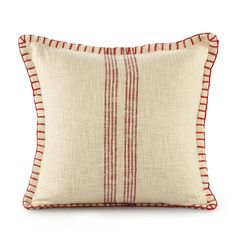 a red and white striped pillow on a white background with a red stripe down the middle