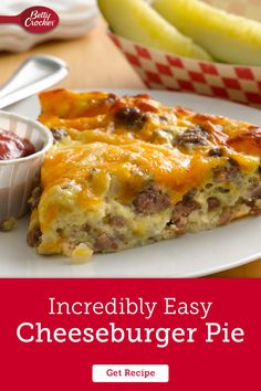 an image of a cheeseburger pie with ketchup