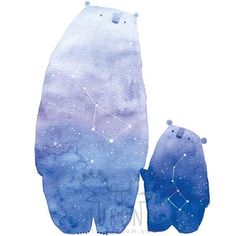 two bears are standing next to each other in the sky with stars on their backs