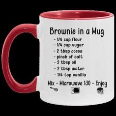 a red and white coffee mug with the words brownie in a mug