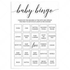 Prefilled baby bingo cards instant download by LittleSizzle Baby Shower Gift Bingo, Free Printable Bingo Cards, Animal Baby Shower Games, Baby Shower Party Games, White Baby Showers, Baby Bingo, Baby Bath Tub, Simple Baby Shower, Baby Shower Bingo