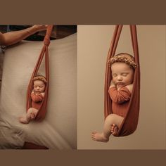 a baby is sitting in a hammock