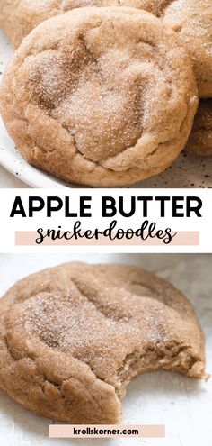 two pictures of apple butter cookies on a plate