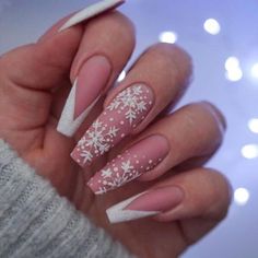 Buy Christmas Decoration Fofosbeauty 24pcs Press on Nails, Long Coffin Nails, Matte Snow French White at Walmart.com Snowflake Nail Design, Snowflake Nail, Nails Winter, Christmas Nail Art Designs, Christmas Nails Acrylic, Nails 2020