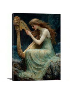 a painting of a woman playing a harp