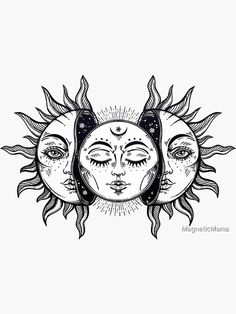 two sun and moon faces with their faces drawn in black ink on a white background