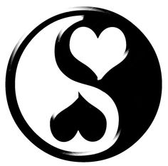 a black and white logo with the letter s in it's center, surrounded by two hearts