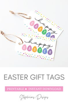 easter gift tags with the words happy easter on them and an image of colorful eggs