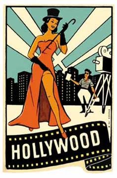 an old hollywood movie poster with a woman dressed in red