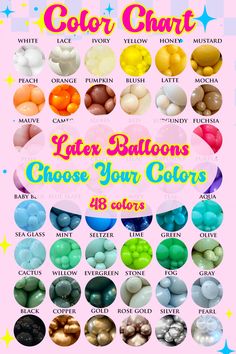 the color chart for different colors of balloons