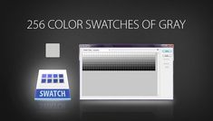 the color swatches of gray are displayed in front of a computer screen and keyboard