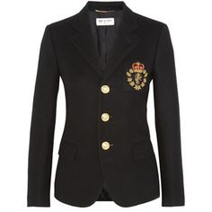 Saint Laurent Saint Laurent - Embellished Wool-felt Blazer - Black Saint Laurent Jacket, Preppy Jacket, Embellished Blazer, Saint Laurent Shirt, Preppy Blazer, Felt Jacket, Red Blazer Jacket, Equestrian Fashion, Shiny Jacket