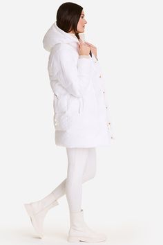 Stay warm in our newest puffer coat. This mid-length belted jacket features a zippered sherpa lining, keeping you toasty on the coldest winter days ahead. We recommend sizing down for a more snug fit. Winter White Puffer Parka For Cold Weather, Presidents Day Sale, Belted Jacket, Winter Days, Winter Day, Cinched Waist, Bike Shorts, Puffer Coat, Cold Winter