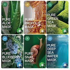 Tosowoong Pure masksheet 12PCS /Mask pack/Essence Facial Mask Sheet - Aloe/Blueberry/Green tea/Snail/Deep sea water/Propolis (6 Types X 2) -- Details can be found by clicking on the image. (This is an affiliate link) #SkinCare Blueberry Green Tea, Snail Mask, Makeup Jobs, Moisturizing Face Mask, Acne Face Mask, Green Tea Mask, Facial Sheet Mask, Mask Sheet