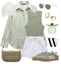 Green Striped Shirt, Outfit Chic, Tank Top White, Fashion Fail, Casual Day Outfits, Casual Chic Outfit, Chic Outfit, Life Tips