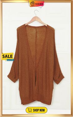 Brown Knit Cardigan Summer Knitted V-neck Outerwear, Brown V-neck Summer Cardigan, Brown Solid Color Cardigan For Fall, Solid Open Knit Cardigan, Summer Soft Knit Long Sleeve Cardigan, Trendy Long Brown Cardigan, Long Brown Spring Sweater, Brown Solid Color Cardigan For Spring, Brown Long Sleeve Cardigan